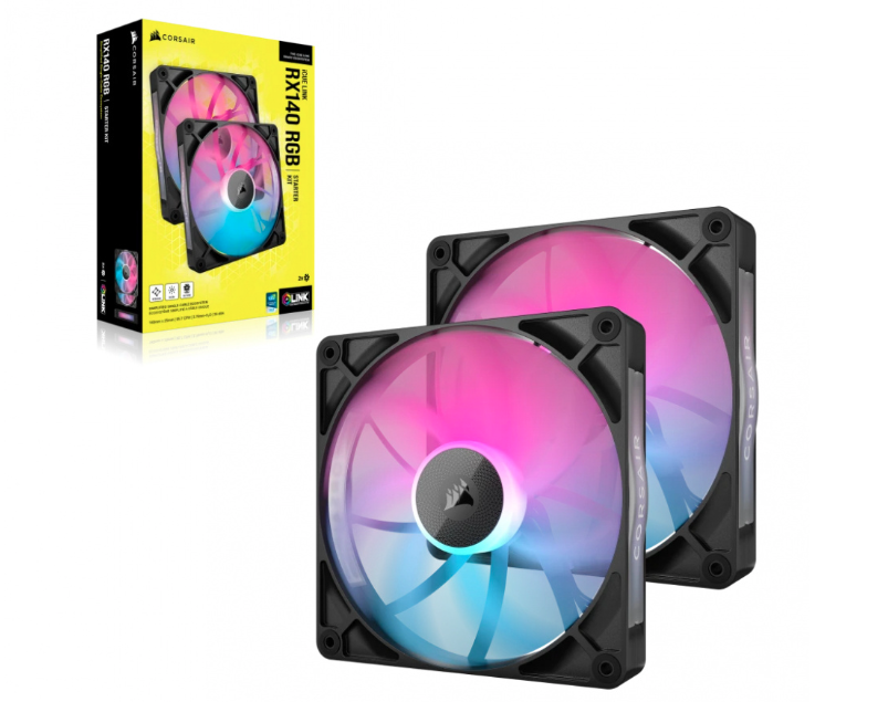 Ventilador Corsair iCUE LINK RX140 RGB, 140mm, 300 - 1700RPM, Negro - 2 Piezas