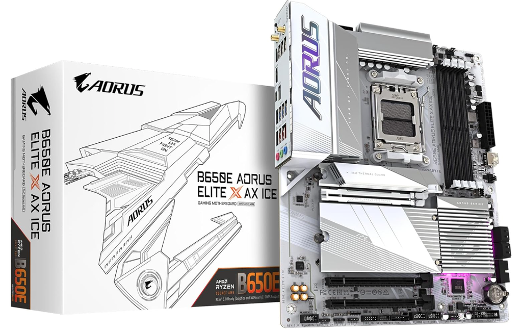 TARJETA MADRE GIGABYTE B650E A ELITE X ICE / SOCKET AM5 AMD / DDR5 8000 MT/S / WIFI6 / BT 5.3 / ATX