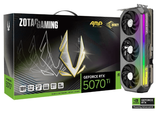 Tarjeta de Video ZOTAC AMP Extreme INFINITY GeForce RTX 5070 Ti 16GB 256-Bit GDDR7 PCI Express 5.0 DLSS 4.0  ZT-B50710B-10P