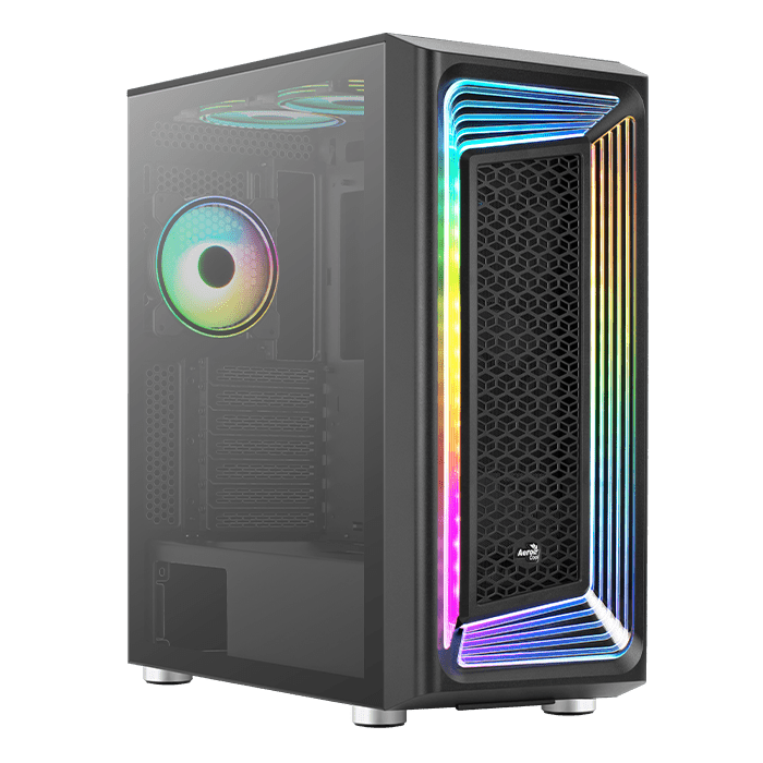 Gabinete AeroCool Interstellar con Ventana RGB, Midi-Tower, ATX/Micro-ATX/Mini-ITX, USB 3.0, sin Fuente, 5 Ventiladores Instalados (3x ARGB), Negro