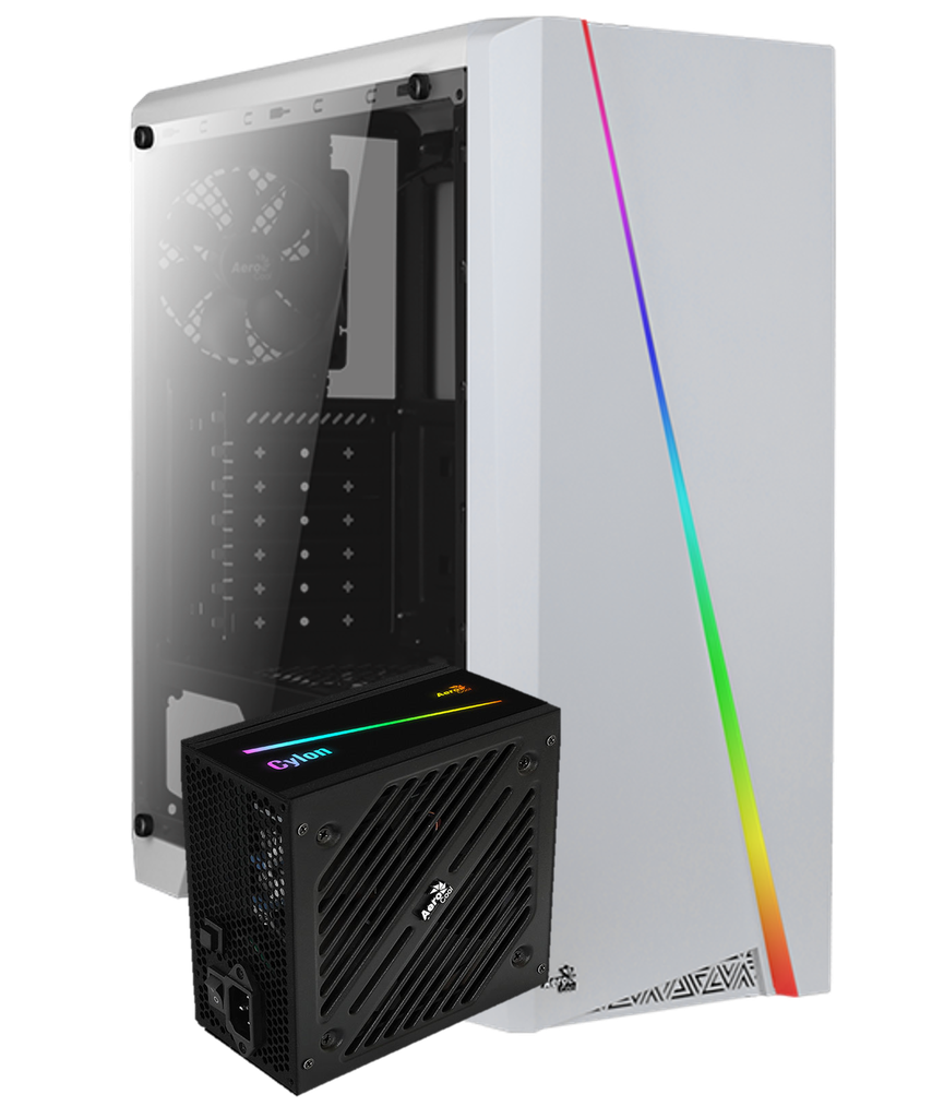 Kit Gabinete Aerocool Cylon Blanco Cristal Templado + Psu Cylon 700w 80plus Bronze Argb
