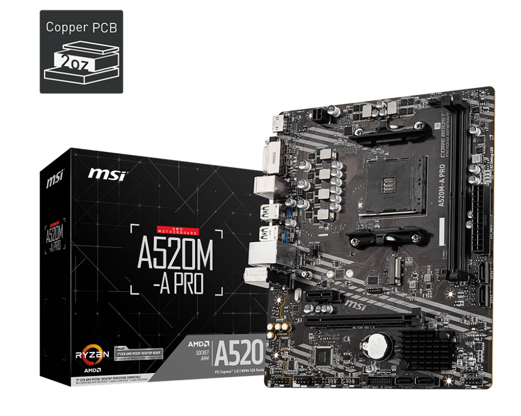 Tarjeta Madre MSI micro ATX A520M-A PRO, S-AM4, AMD A520, HDMI, 64GB DDR4 para AMD