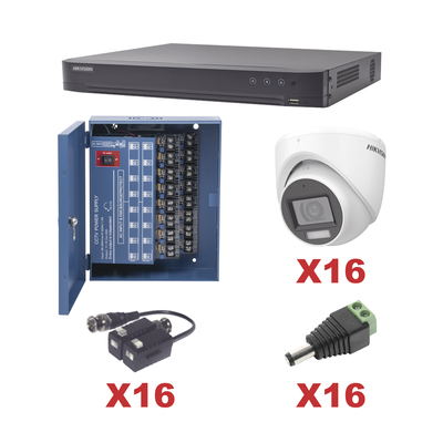 Kit Turbohd 1080p / Dvr 16 Canales / 16 Cámaras Turret Con Audio Integrado (exterior 2.8 Mm) / Transceptores / Conectores / Fuente De Poder Profesional
