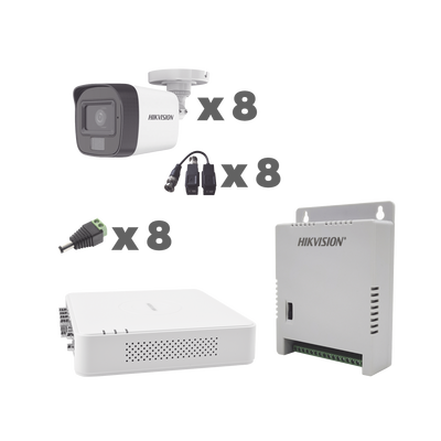 Kit Turbohd 1080p / Dvr 8 Canales Con Audio Por Coaxitron / 8 Cámaras Con Micrófono Integrado 101° Visión/  Luz Blanca + Ir Visión Nocturna  / Transceptores / Conectores / Fuente De Poder Profesional