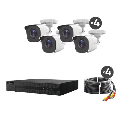 Kit Turbohd 1080p / Dvr 8 Canales Con H.265+ / 4 Cámaras Bala Metálicas / Fuente De Poder / Accesorios De Instalación