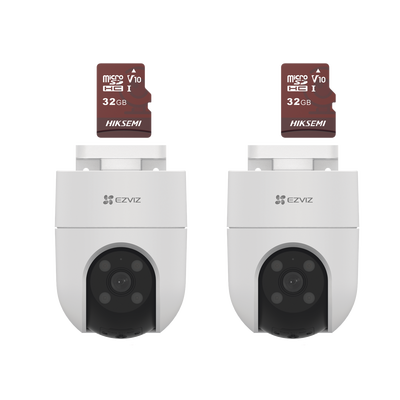Kit De Camaras Wifi, Incluye 2 Piezas Cs-h8c Y 2 Piezas Hs-tf-e1/32g / Audio De Dos Vías / Detección De Movimiento /  Luz Estroboscópica / Sirena  /  Uso En Exterior Con Protección