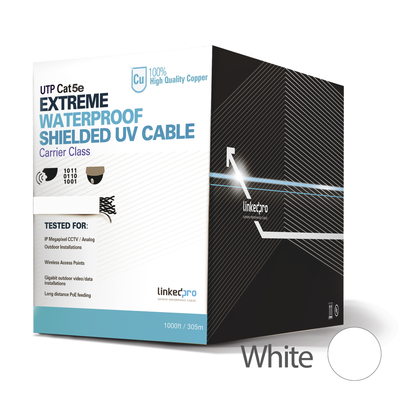 Bobina De Cable De 305 M, Cat5e, Para Intemperie, Sin Blindar, Color Blanco, Ul, Para Aplicaciones En Cctv, Redes De Datos.
