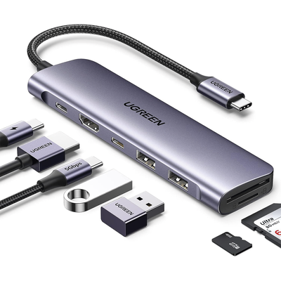 Hub Usb-c (docking Revodok) 7 En 1 | 2 Usb-a 3.0 | 1 Usb-c 3.0 (5gbps) | 1 Usb-c Pd Carga 100w | Hdmi 4k | Lector Tarjetas Sd + Micro Sd (tf) Uso Simultáneo | Chip De Última Generación | Cable De Nylon Trenzado | Caja De Aluminio.