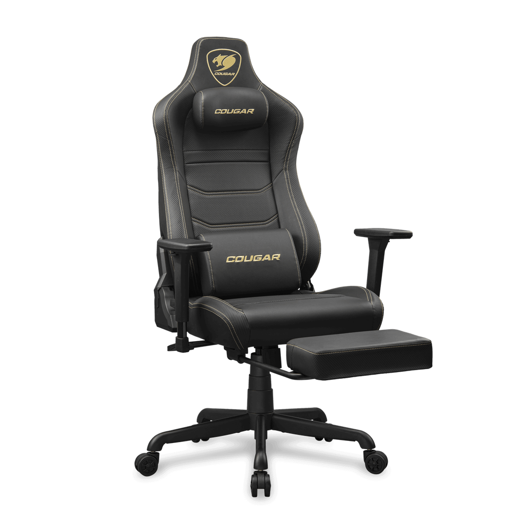 Silla Cougar Armor Evo S Gold  Black Reposa Pies Retractil Cuero Sintetico 120kg