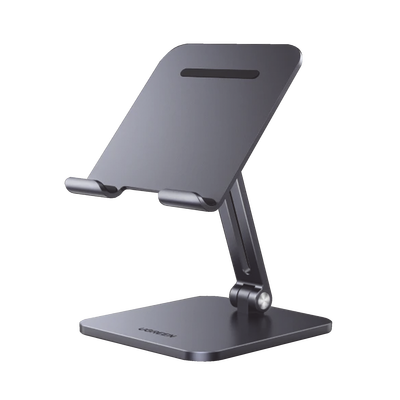 Soporte De Aluminio Para Ipad &amp; Tablet | Plegable |angulo Ajustable De 180° Y 270° | Base Antideslizante | Protección  De Silicona | Amplia Compatibilidad Con Dispositivos De 7.9'' A 12.9'' | Aluminio Solido | Color Gris