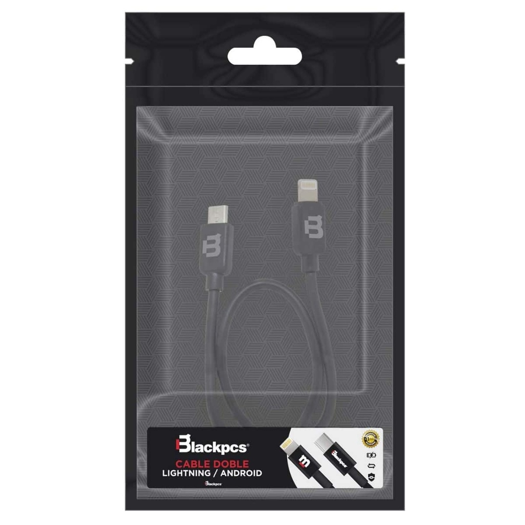 Cable Plastico Blackpcs Doble Punta V8/lightning Negro 30cm(cabldpp-1)