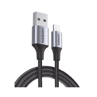 Cable Usb-a A Lightning | 1 Metro | Certificado Mfi | Carga Rápida 5v/2.4 A | 480 Mbps | Conector C94 | Adecuado Para Iphone, Ipad Y Ipod | Protección Integrada | Caja De Aluminio | Nylon Trenzado | Color Negro.