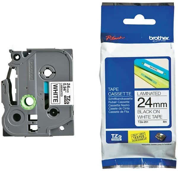 Cinta Brother Tze251 Negro Sobre Blanco Laminada 2.4 Cm X 8 M Largo