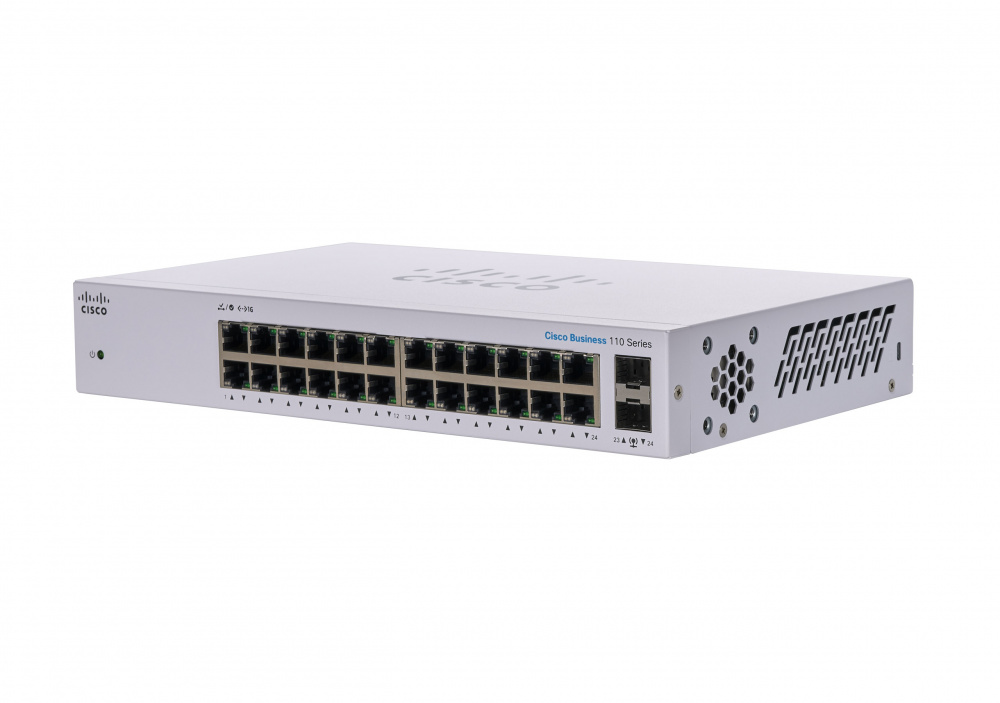 Switch Cisco Gigabit Ethernet Business 110, 24 Puertos 10/100/1000Mbps + 2 Puertos SFP, 48 Gbit/s, 8000 Entradas - No Administrable