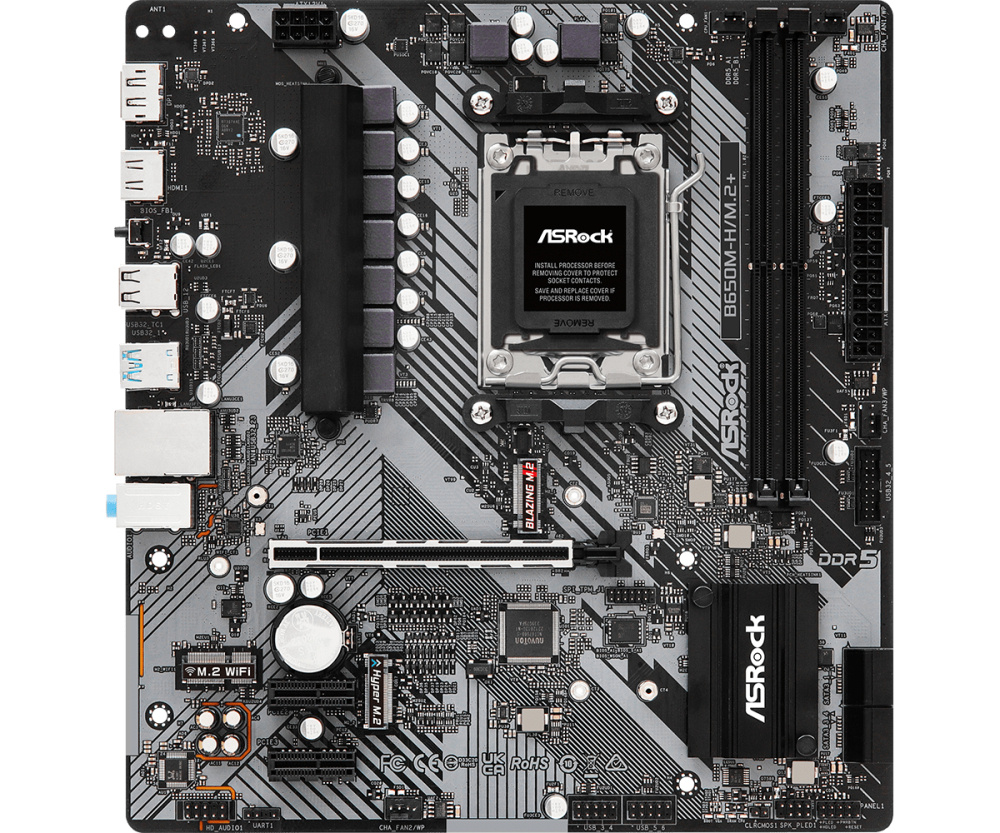 Tarjeta Madre Asrock B650m-h/m.2+/am5 Ryzen Series 9000, 8000 Y 7000/ddr5 6400 Mhz/ Pcie Gen5(m.2)/2 Pcie
