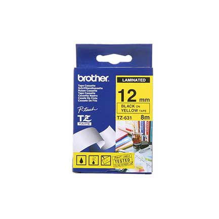 Cinta  Brother Tze631 Laminada Estandar Negro / Amarillo 12mm X 8m