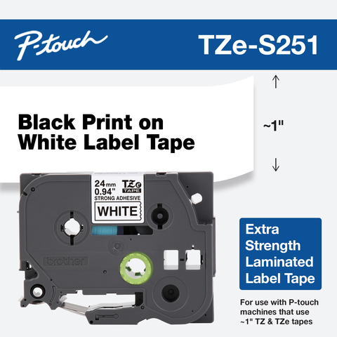 Cinta                                                                                                                                                                                                                                                                                                                                                                                 Brother Tzes251 Laminada Extra Adh Negro / Blanco 24mm X 8m