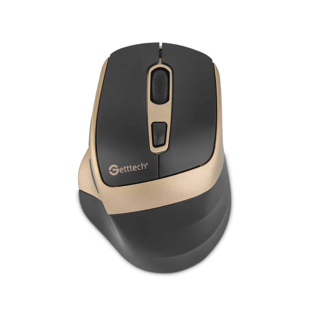 Mouse Getttech Inalambrico Silencioso Ergonomico Negro Y Dorado 6 Botones 1600 Dpi 2.4g+bt Ggm-stdbw-01-gd
