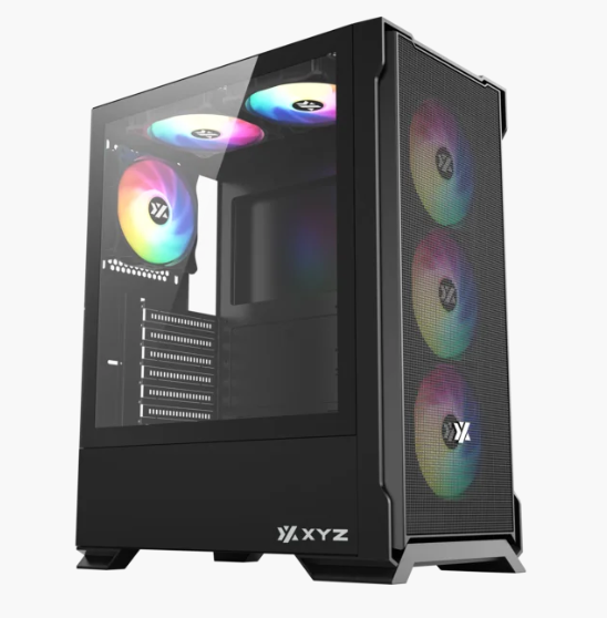 Gabinete Xyz Airone 300-x Mesh 6 Vent *120mm Argb Crist Temp/ Malla Atx Black