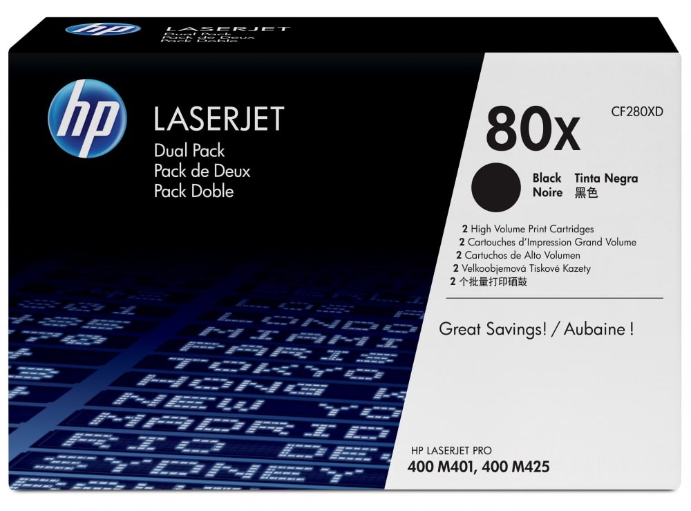Toner                                                                                                                                                                                         Hp 80x Negro Dual Pack Alto Rendimiento Para M425dn Mfp/m401dn/m