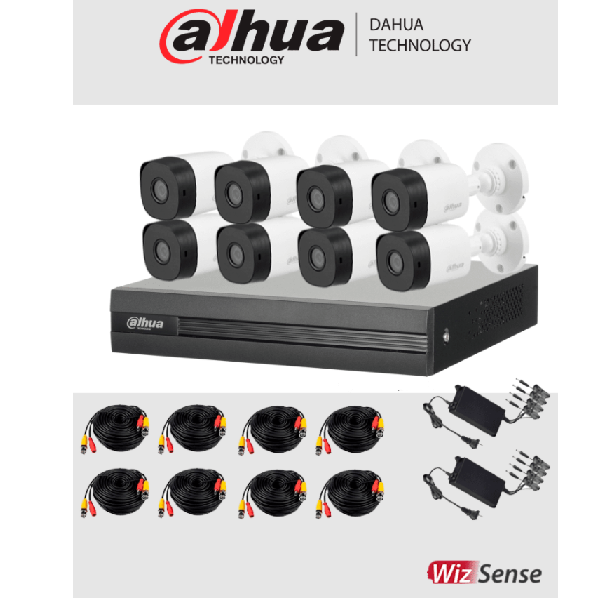 Kit  Dahua De 8 Can 2 Mpx/wizsense/ia/ H.265+/ 8 Cam B1a21 2 Mpx (dh-kit/xvr1b08-i/8-b1a21n-0360b)