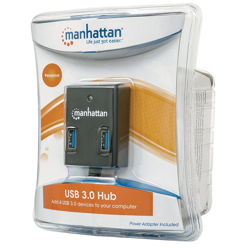 Hub  Manhattan Usb A Macho 3.0 A 4ptos Usb A Hembra Con Fuente 162302