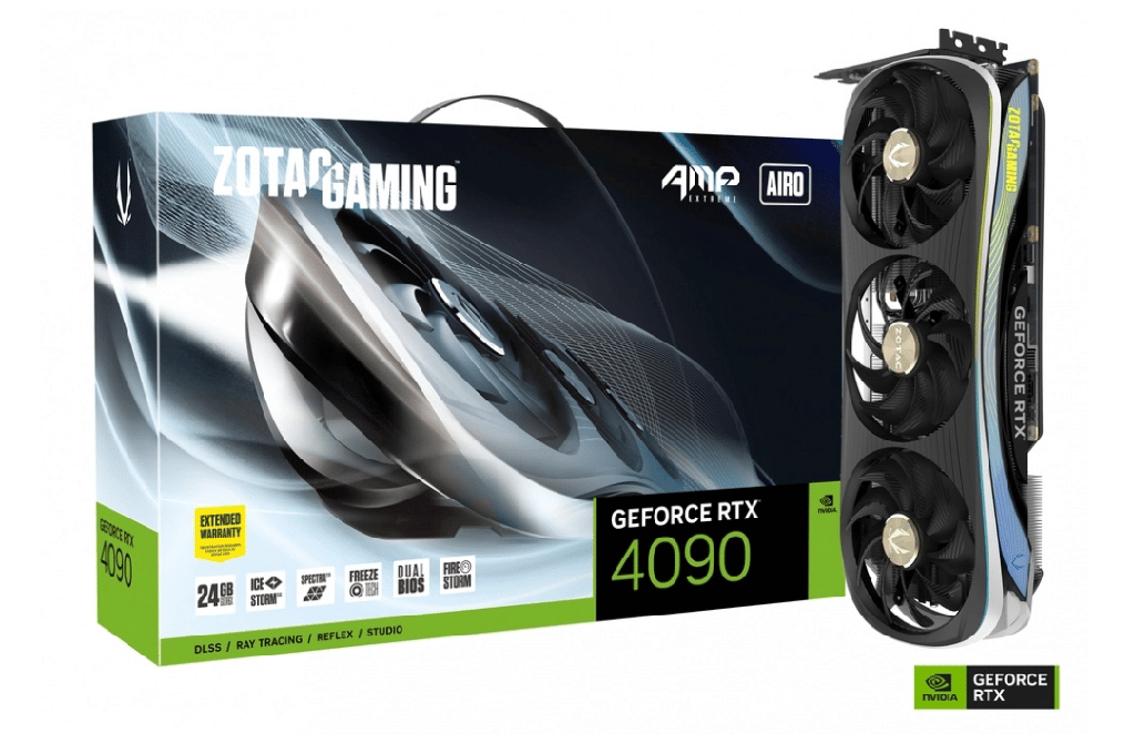 Tarjeta   De Video Zotac Nvidia Geforce RTX 4090 Gaming AMP Extreme Airo 24gb 384-bit Gddr6x PCI Ex X16 4.0 Zt-d40900b-10p