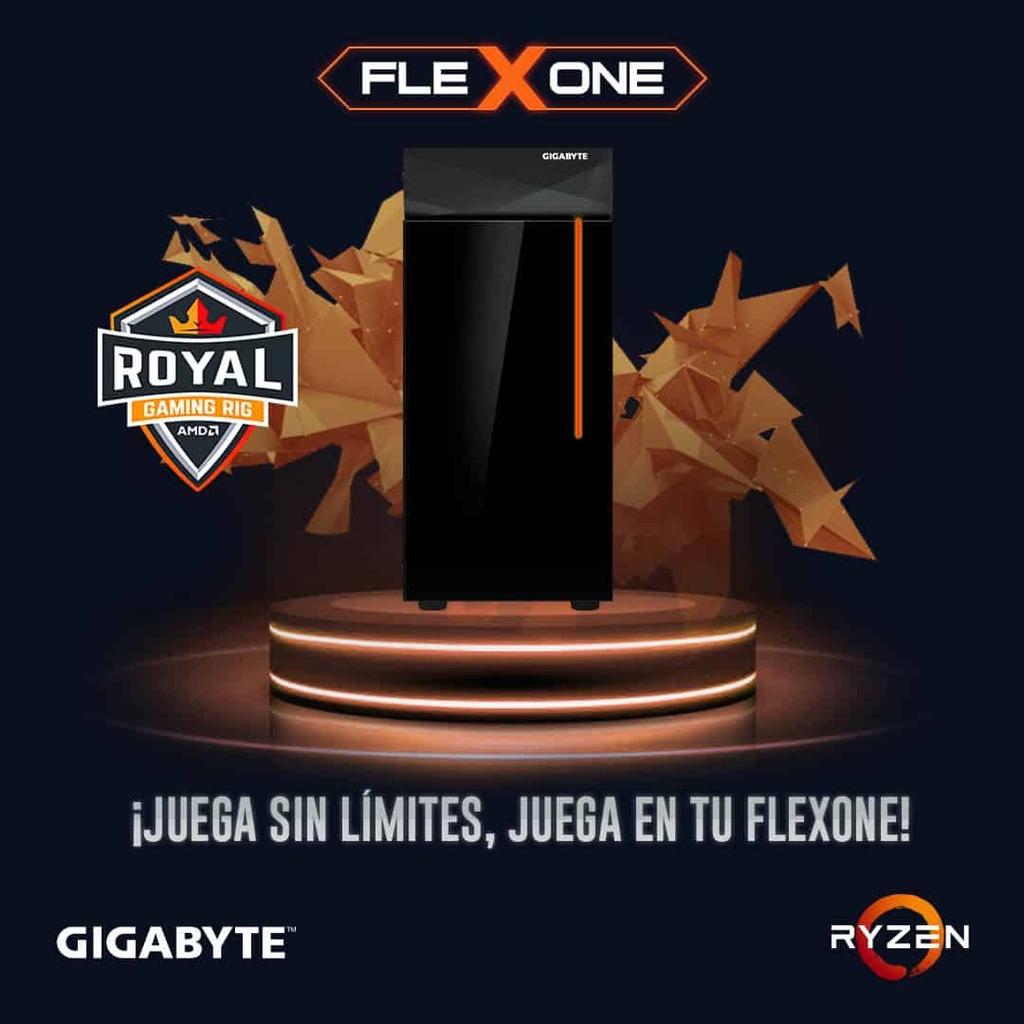 FLEXONE PC PARA GAMING AMD ROYAL RYZEN 3 PRO 4350G B550M-DS3H 16GB XPG 3000MHZ SSD 256GB M.2 650W BRONCE GIGABYTE RADEON RX5500XT 4GB GDDR5