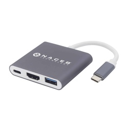 [ACCNCB970] Adaptador Tipo C a HDMI + USB 3.0 + PD Naceb Technology NA-0111 - Plata, USB C, HDMI + USB 3.0 + PD