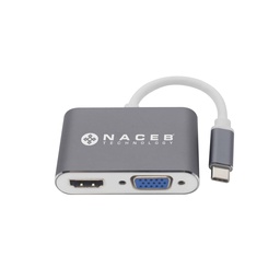 [ACCNCB990] Adaptador Tipo C a HDMI+VGA Naceb Technology NA-0113 - Plata, USB C, HDMI+VGA