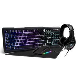 [KITVGO140] Kit                                                                                                                                               Teclado Gamer Iluminado - Mousepad, Diadema Y Mouse Vorago Start The Game Kmh-501, Usb Alámbricos, 4000 Dpis