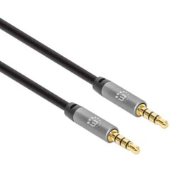 [CABITL4790] Cable                                                                                                                                                                                                                                     Auxiliar De Audio Estéreo De 3.5 Mm Manhattan 355988 - 1 M, Macho / Macho, Negro/plata, Auxiliar