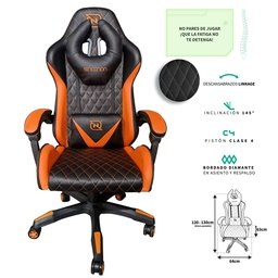 [SILNNN050] Silla                                                                                                                                                                  Gamer Inclinacion Respaldo 145 Clase 4 140-150kg Ngs-01 Foam 350mm 63cm*64cm*121-131cm Cojin Lumbar Y Cabeza Negro/naranja -