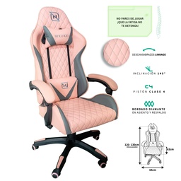 [SILNNN060] Silla                                                                                                                                                           Gamer Inclinacion Respaldo 145 Clase 4 140-150kg Ngs-01 Foam 350mm 63cm*64cm*121-131cm Cojin Lumbar Y Cabeza Rosa/gris -