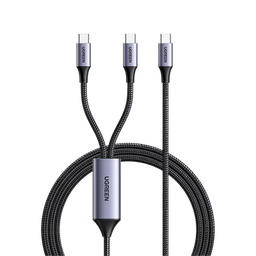 [35087] Cable Usb-c A Y (usb-c &amp; Usb-c) | 1.5 Metros | Carga Rápida De Hasta 100w | Pd3.0 | Qc4.0/3.0/2.0 | Fpc | Afc | Protección Integrada| Caja De Aluminio | Nylon Trenzado | Amplia Compatibilidad | Color Negro.