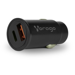 [AU-305-BK] Cargador Para Auto Vorago Tipo C 20w/usb A Carga Rapida 3.0 Au-305-bk